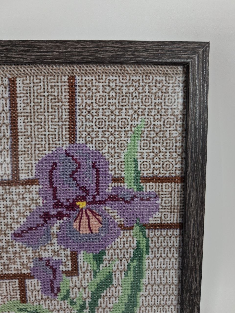Hand-Embroidered Purple Iris Framed Wall Art