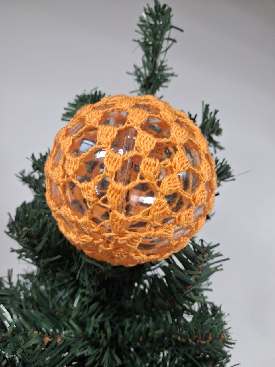 Orange Crochet Christmas Bauble (medium pattern 2)