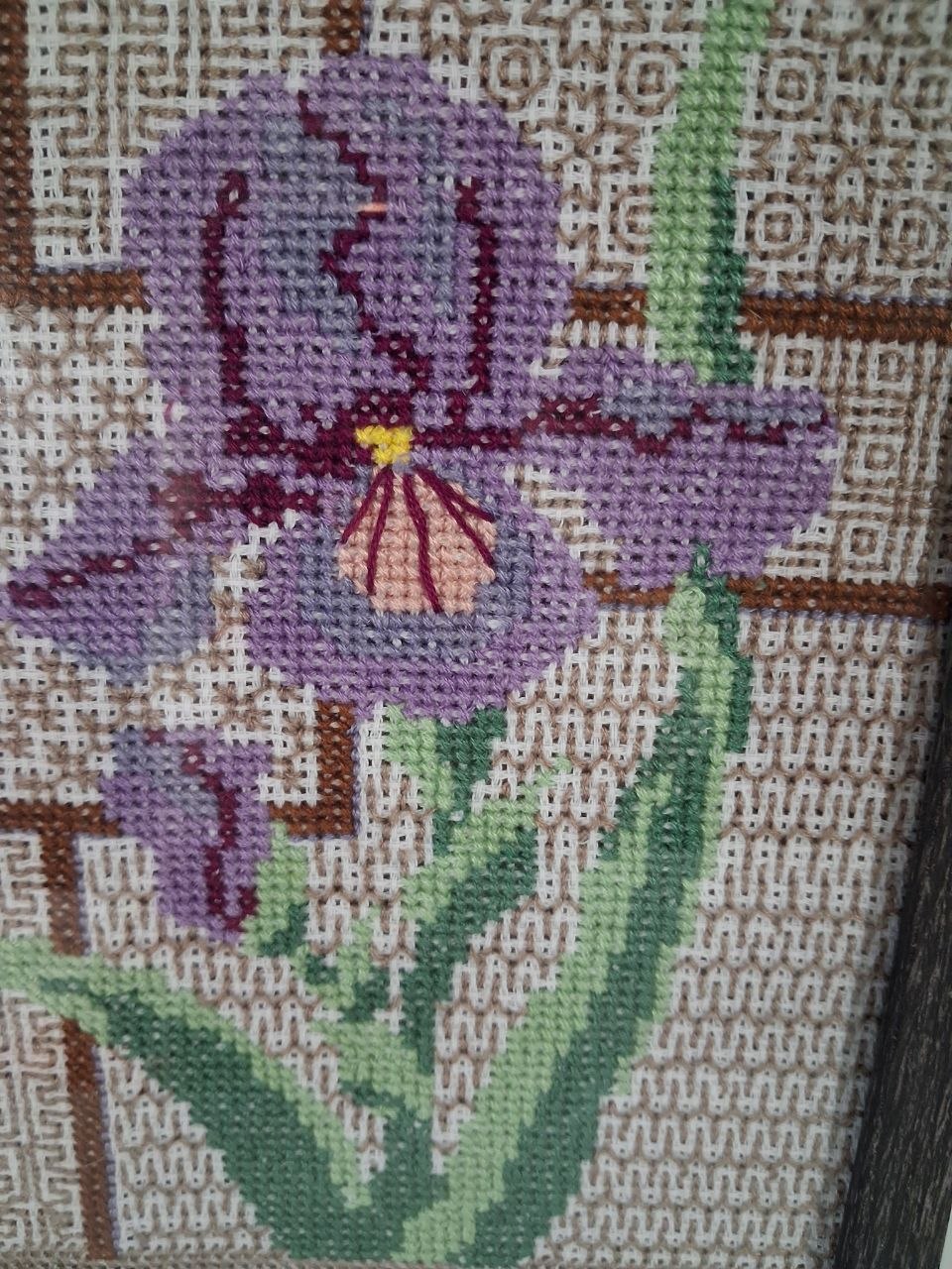 Hand-Embroidered Purple Iris Framed Wall Art