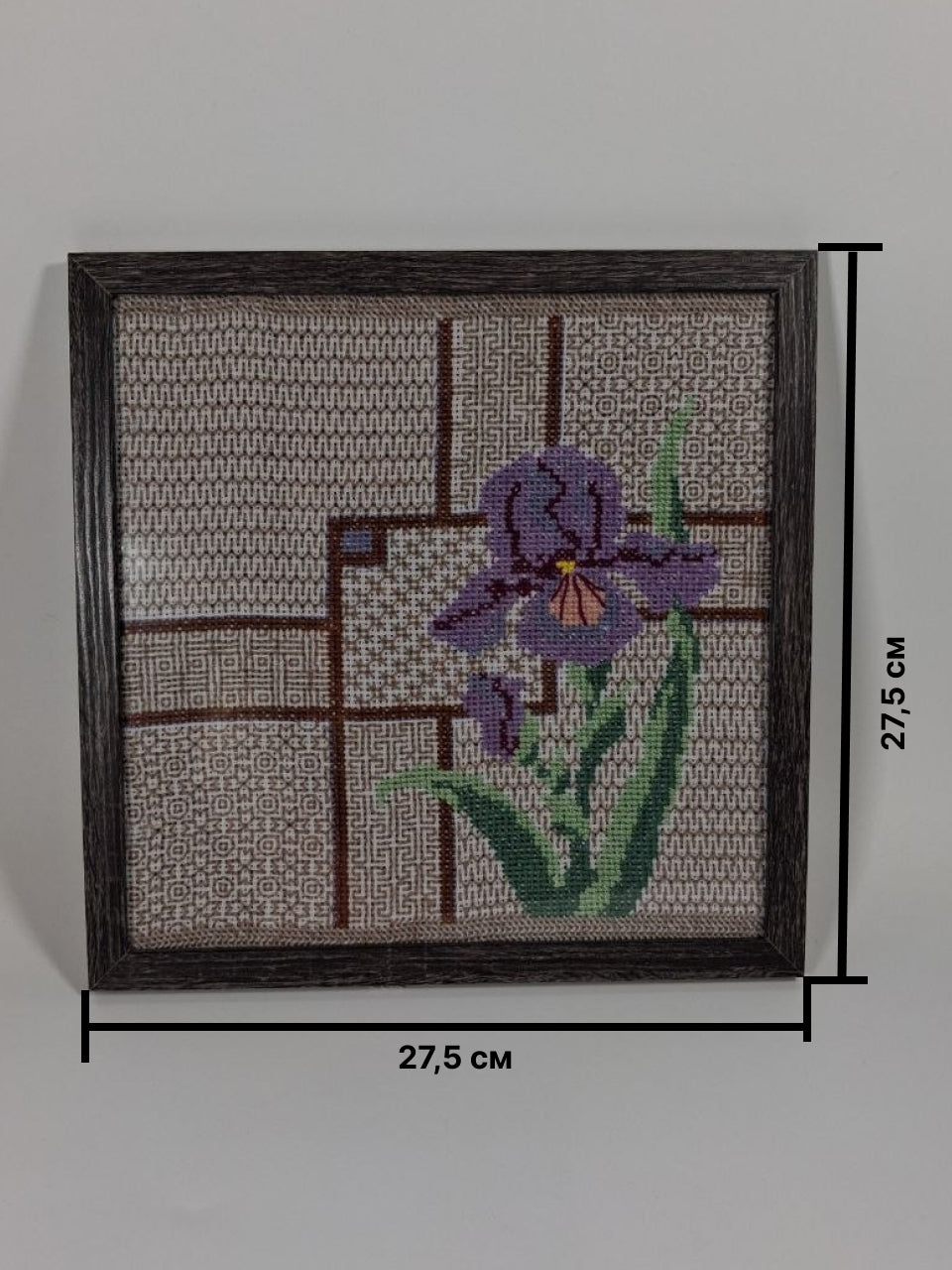 Hand-Embroidered Purple Iris Framed Wall Art