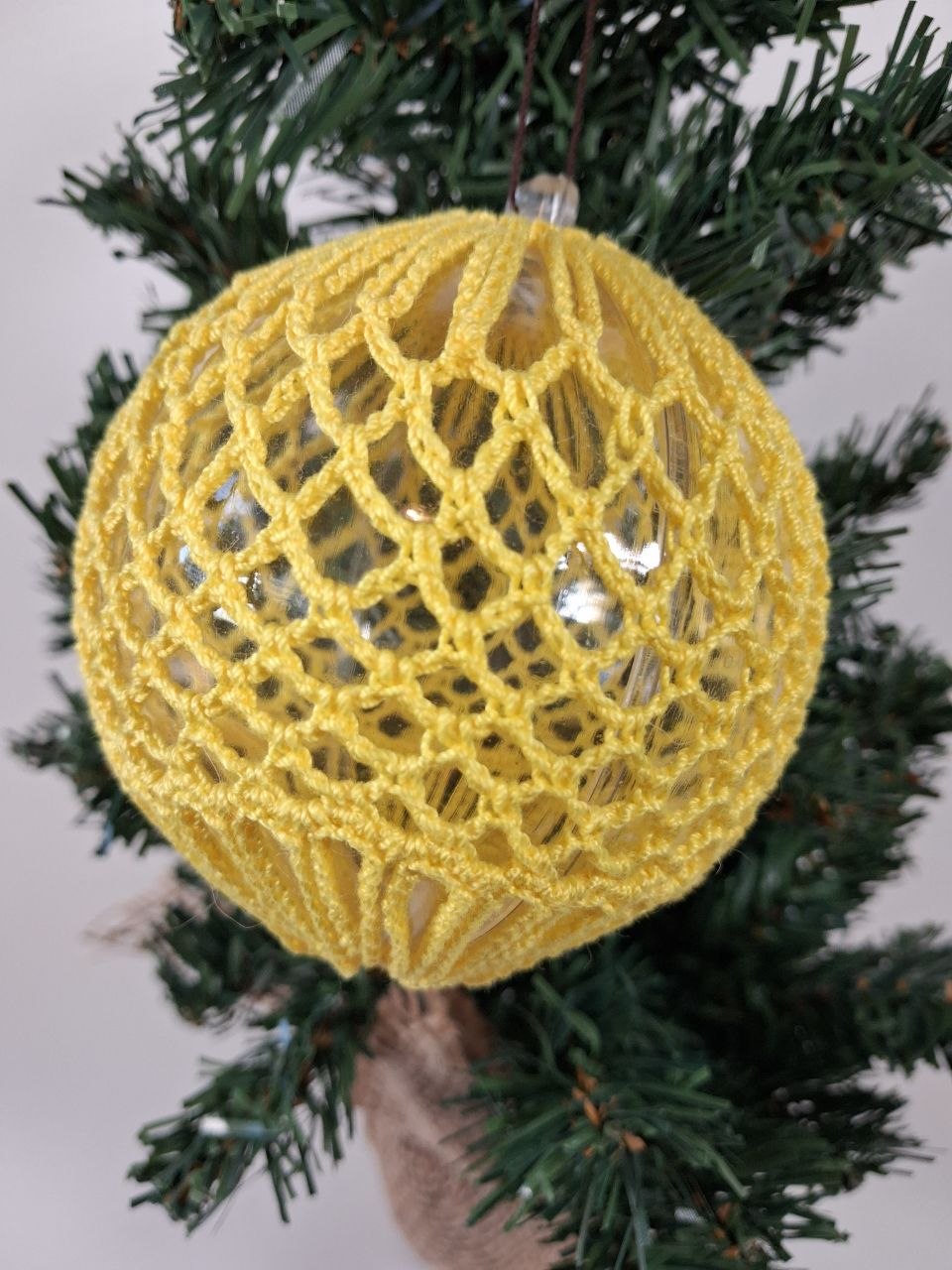 Yellow Crochet Christmas Bauble