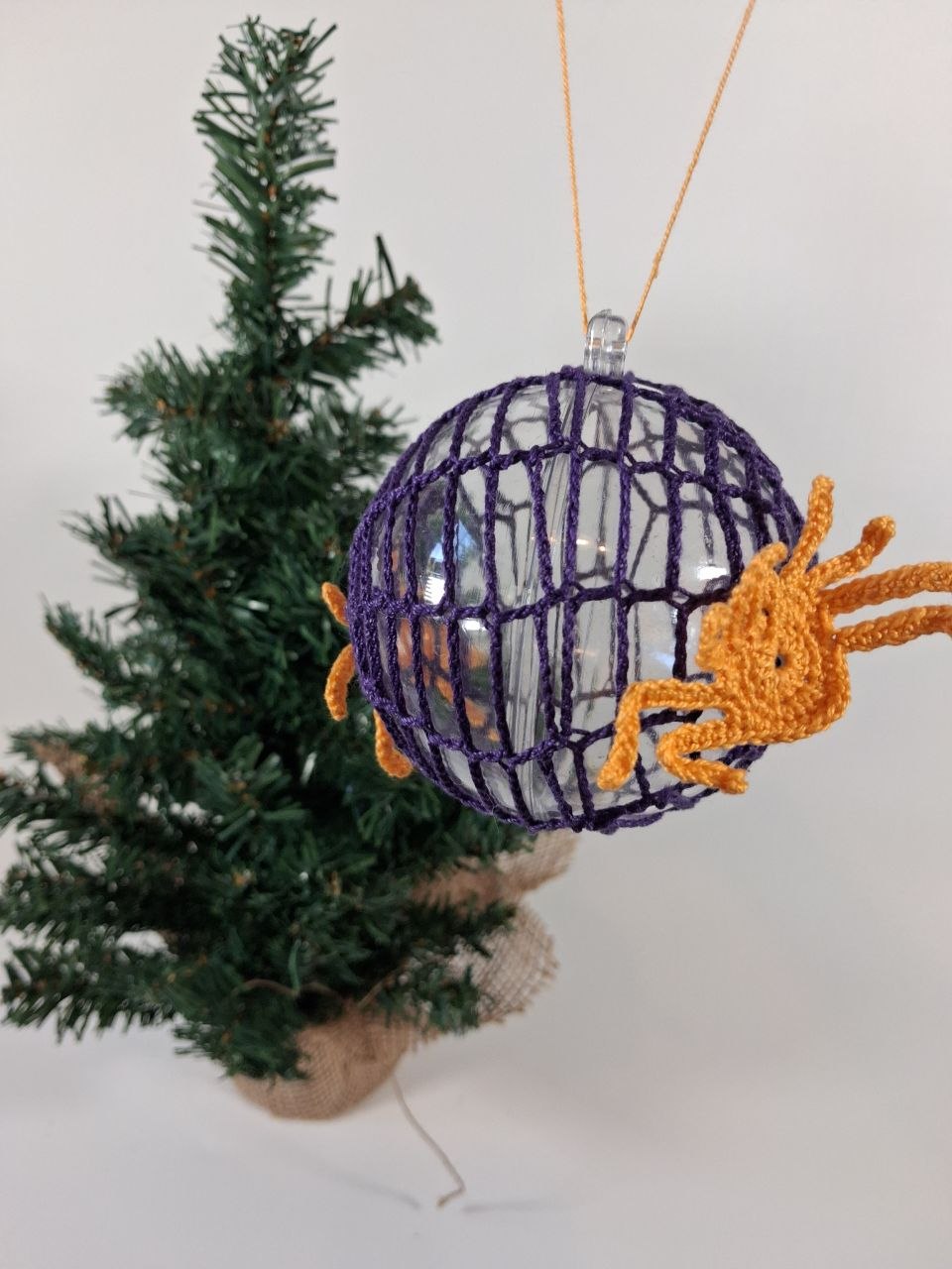 Purple Crochet Christmas Bauble with Spider