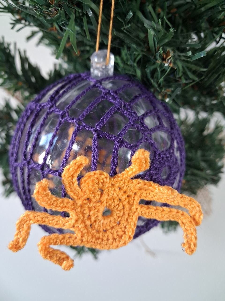 Purple Crochet Christmas Bauble with Spider