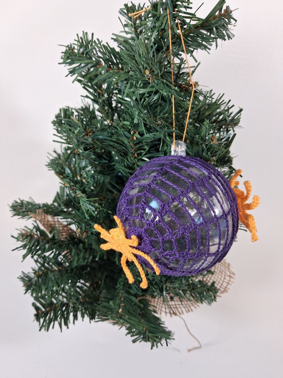 Purple Crochet Christmas Bauble with Spider
