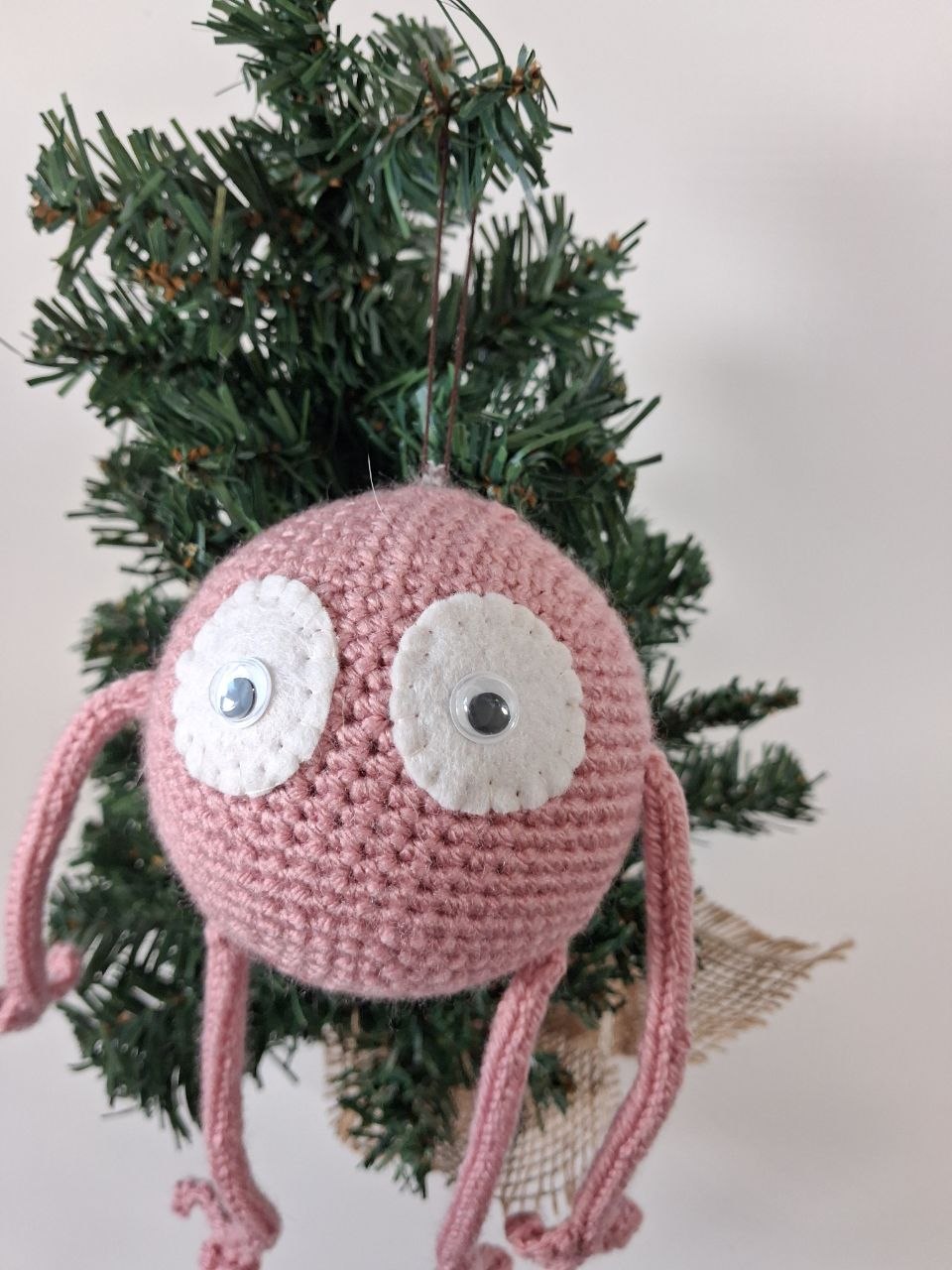 Funny Pink Crochet Christmas Bauble