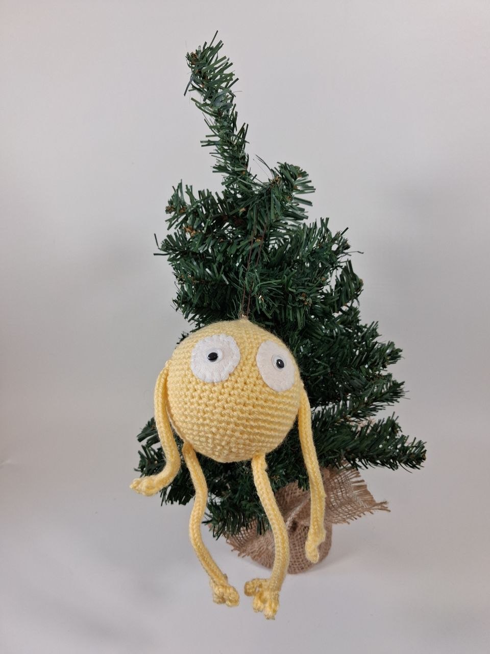 Funny  Yellow Crochet Christmas Bauble