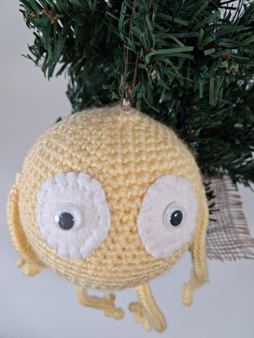 Funny  Yellow Crochet Christmas Bauble